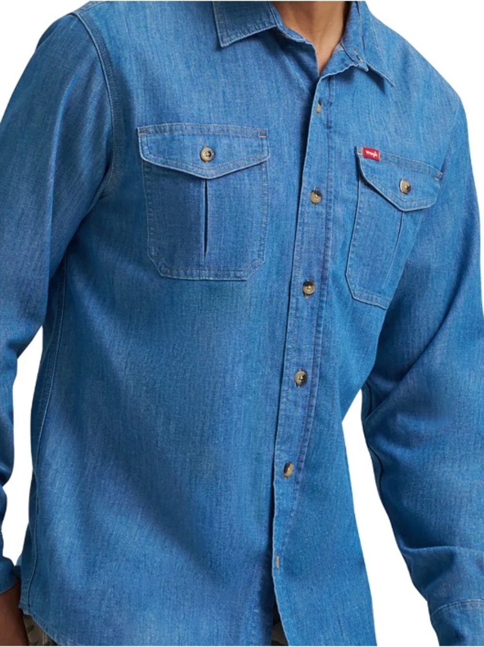 Wrangler Blue Denim Long-Sleeve Button-Down Shirt